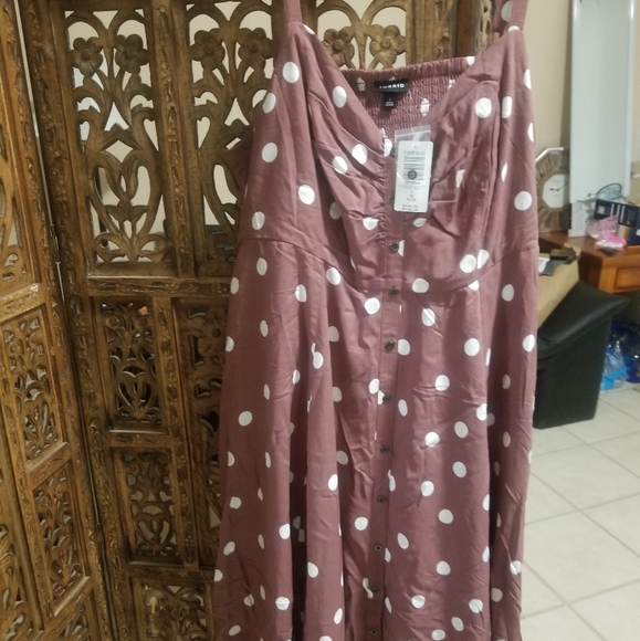 Torrid Midi Chalis Walnut Polka Dot Dress - Picture 4 of 5